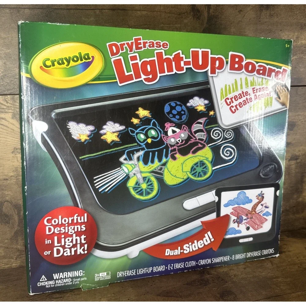 Crayola Dry Erase Light Up Board Art Set Erasable Crayon Tablet Toy Dual Sided